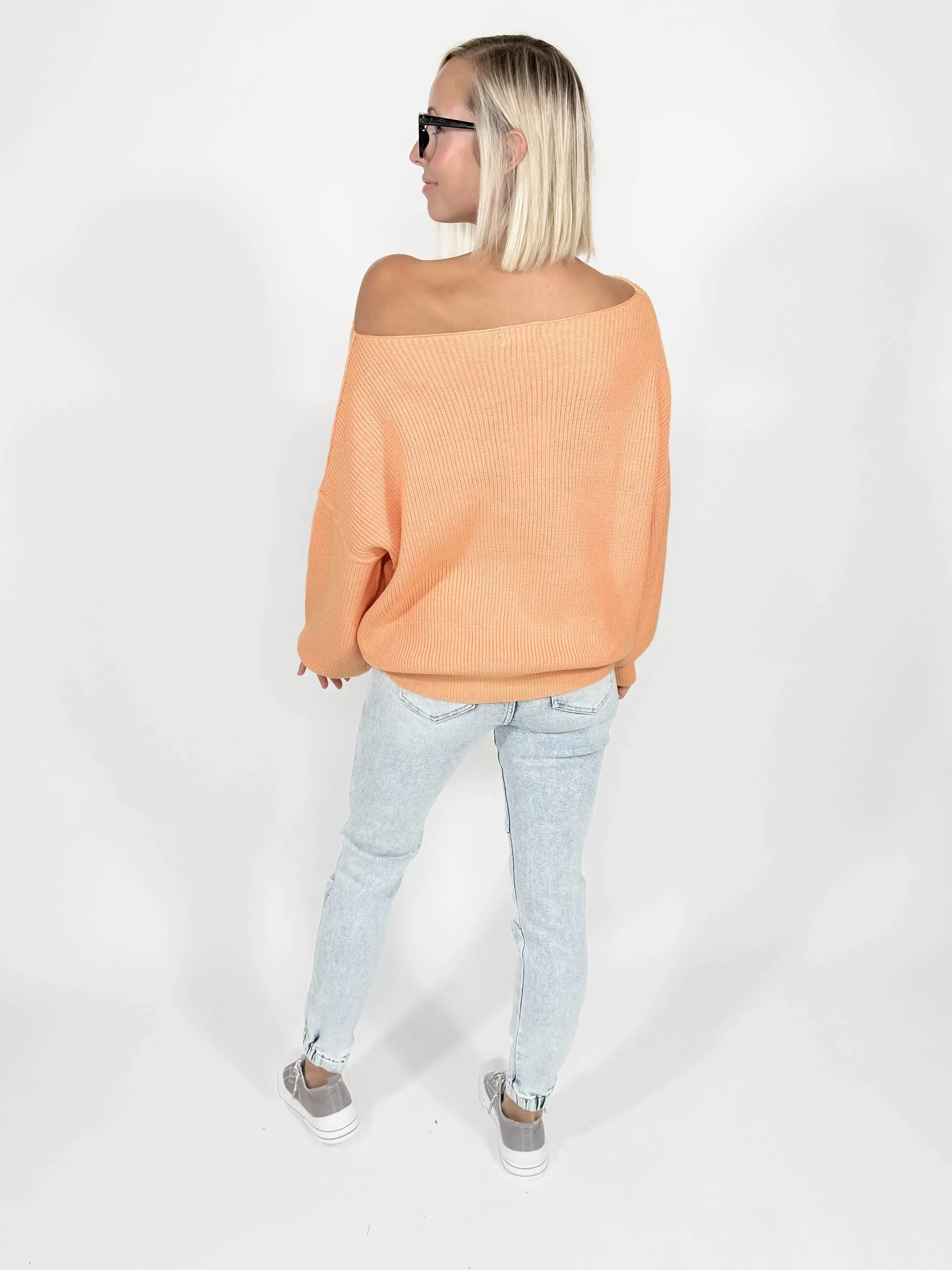 Reagan Boat Neck Sweater- PAPAYA