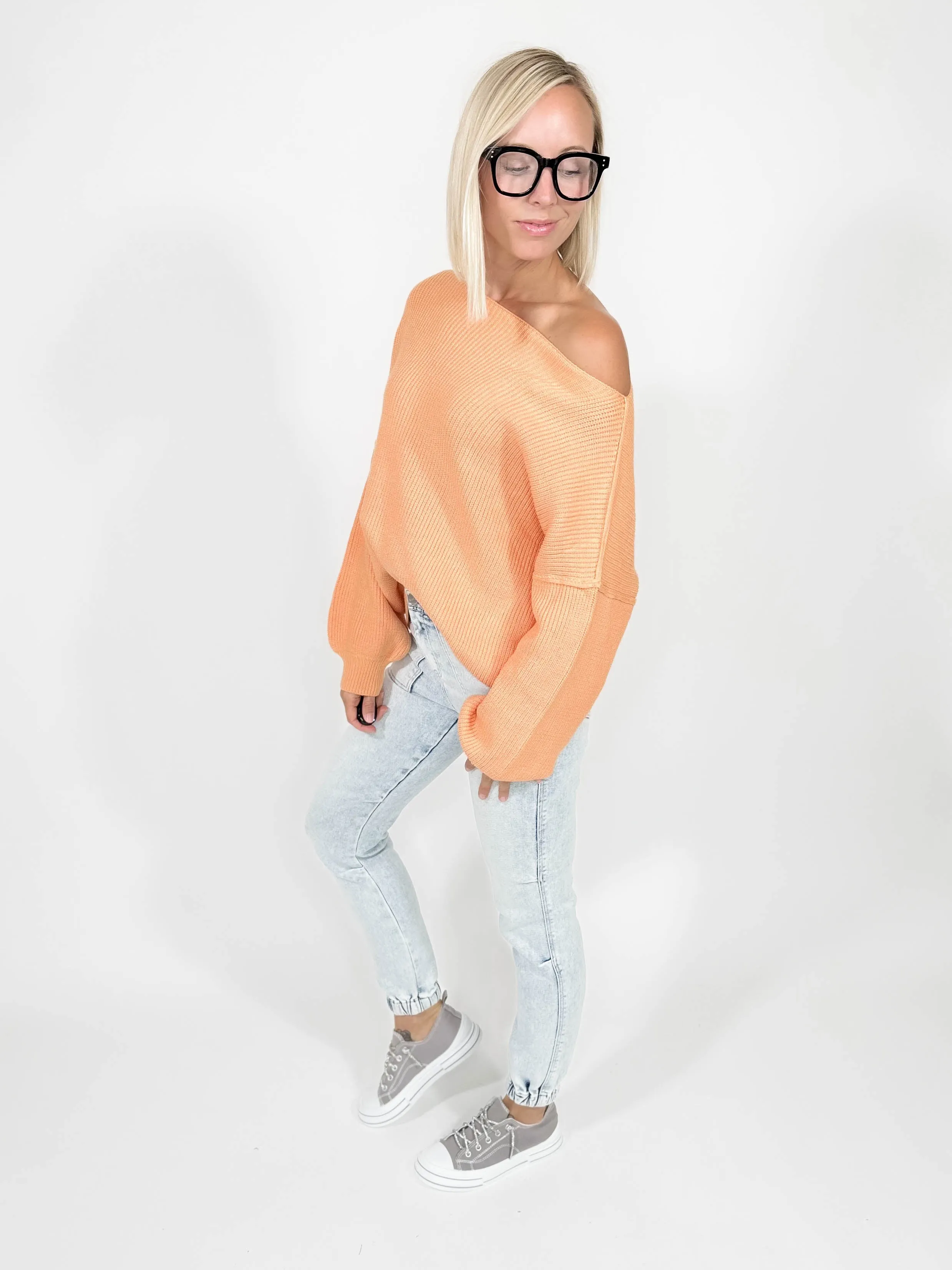 Reagan Boat Neck Sweater- PAPAYA