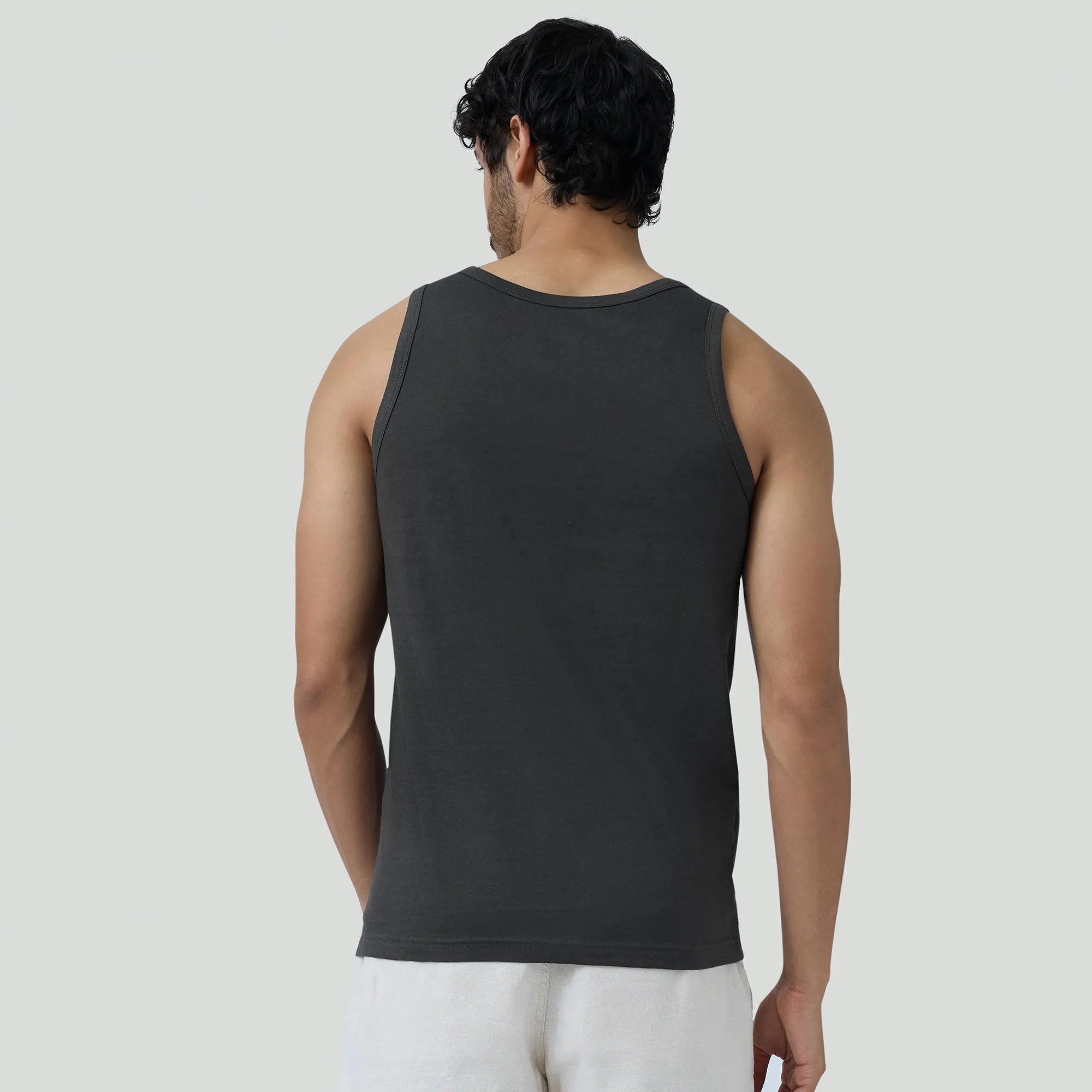 Renew Combed Cotton Tank Tops Charcoal Grey