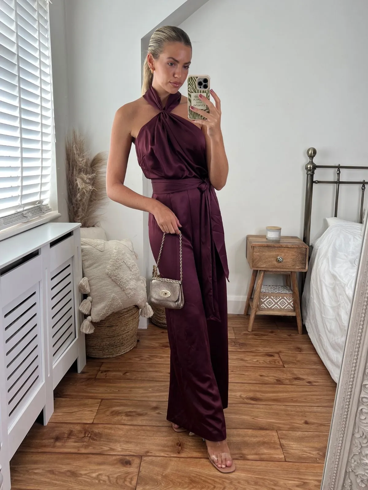 Romy Satin Halter Jumpsuit / Mulberry