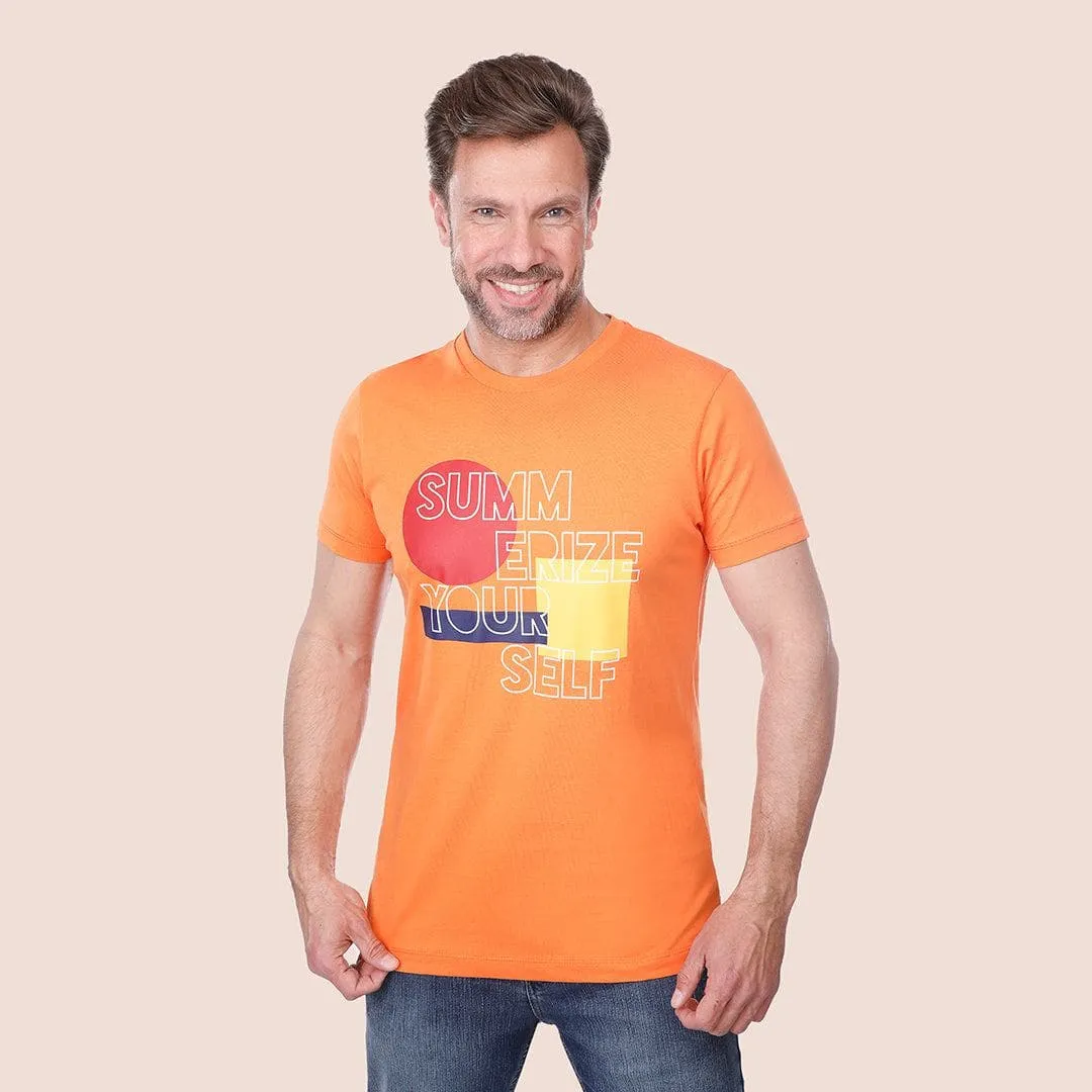 ROUND NECK PRINTED T-SHIRT - ORANGE