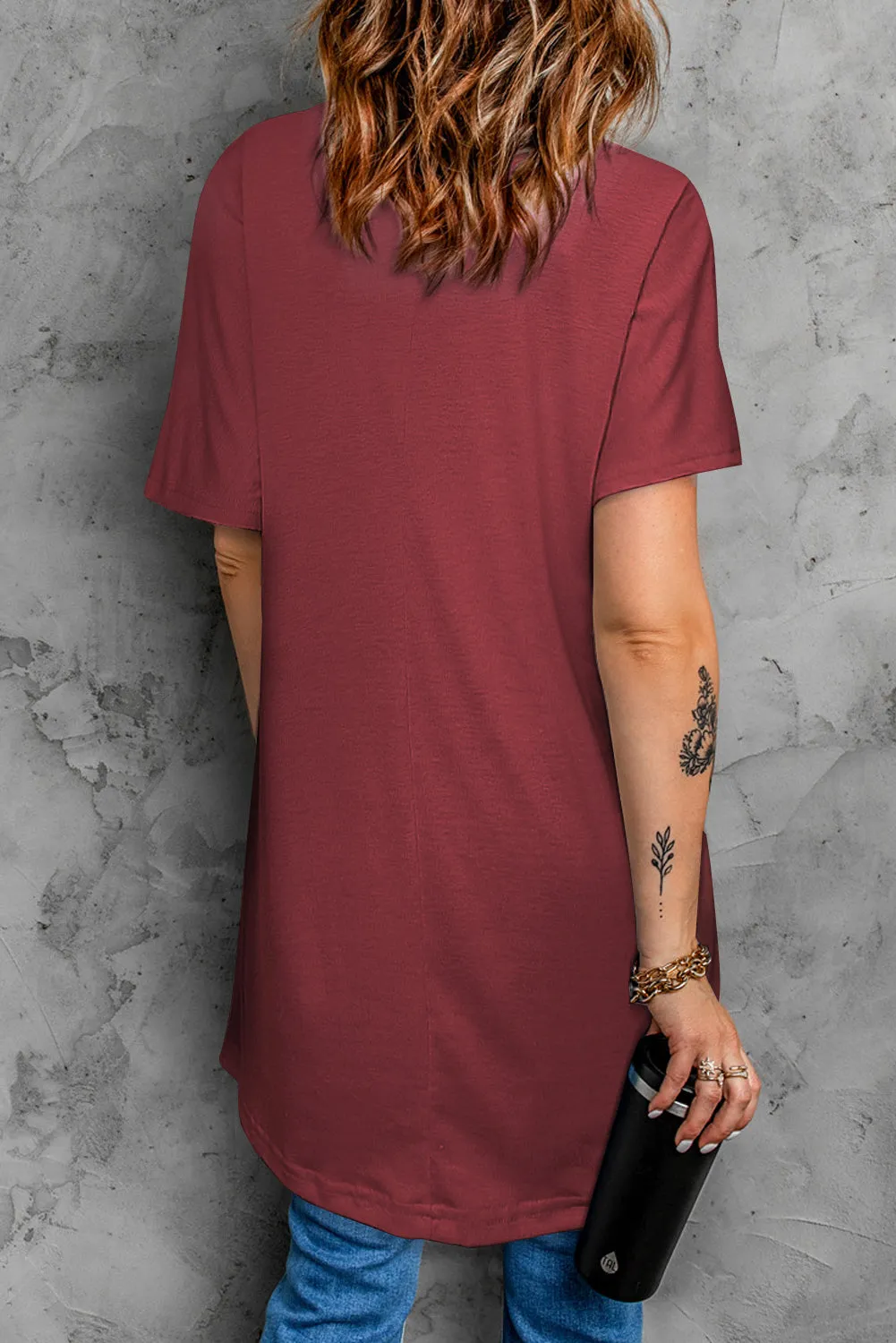 Round Neck Short Sleeve Tunic Tee