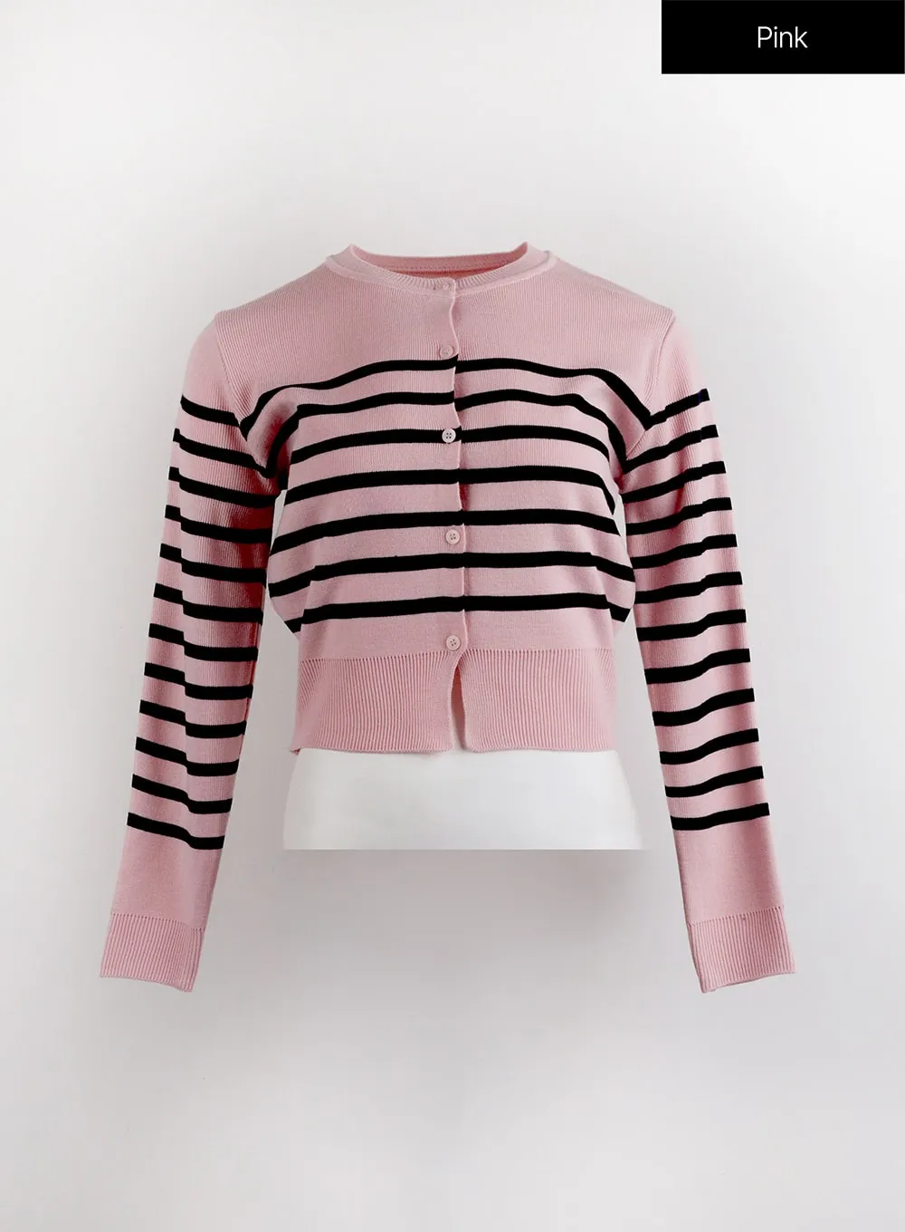 Round Neck Striped Knit Cardigan OJ423