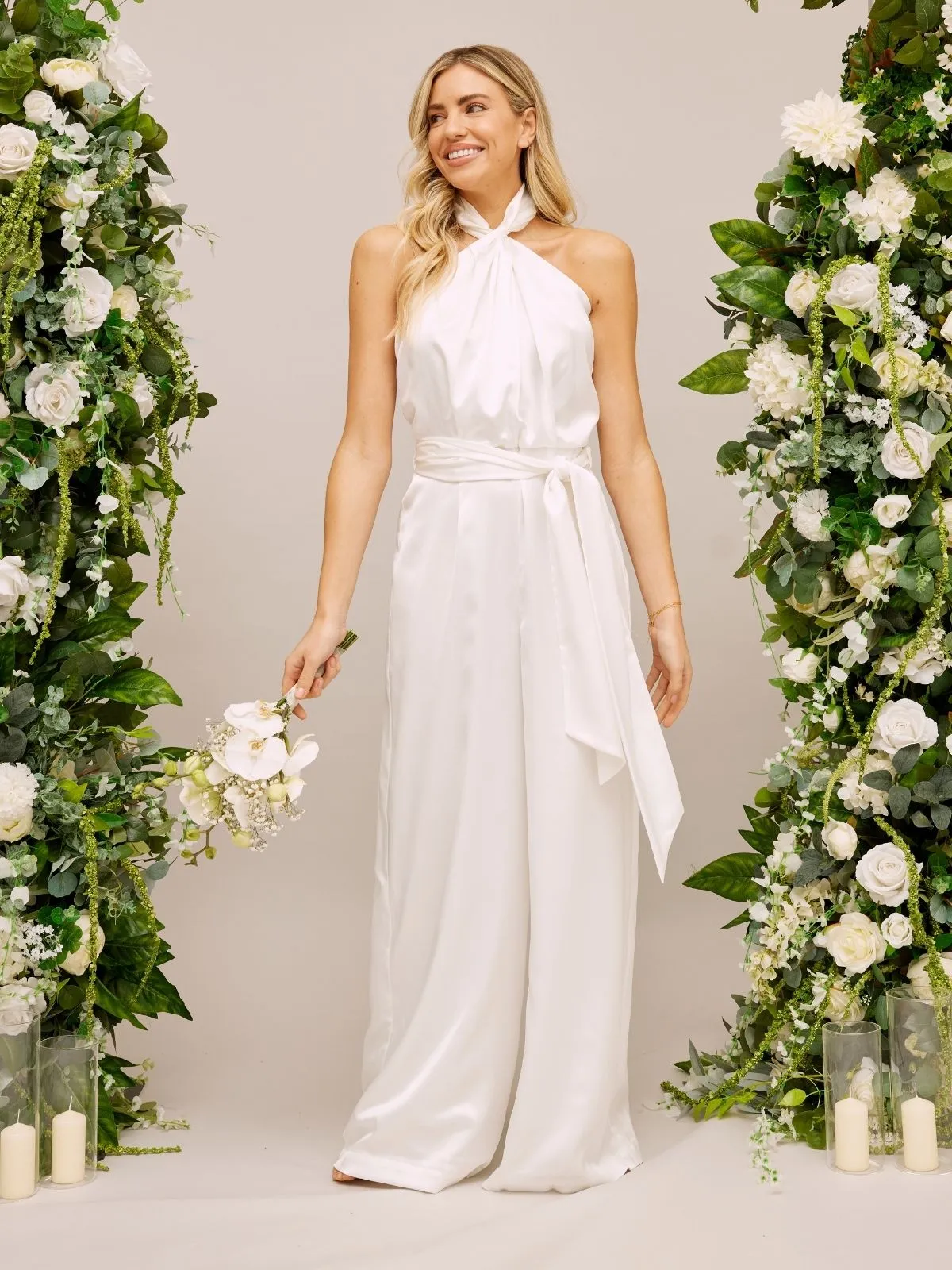 Satin Halter Bridal Jumpsuit / Ivory