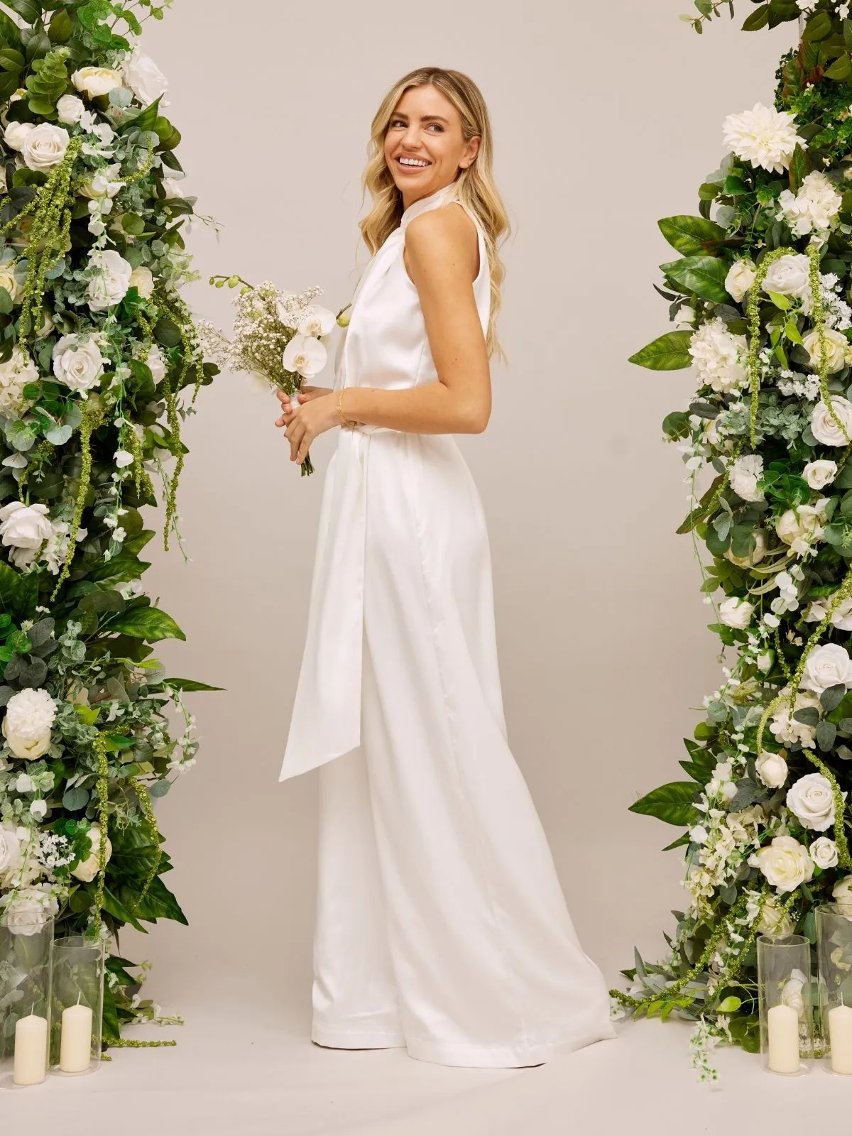 Satin Halter Bridal Jumpsuit / Ivory