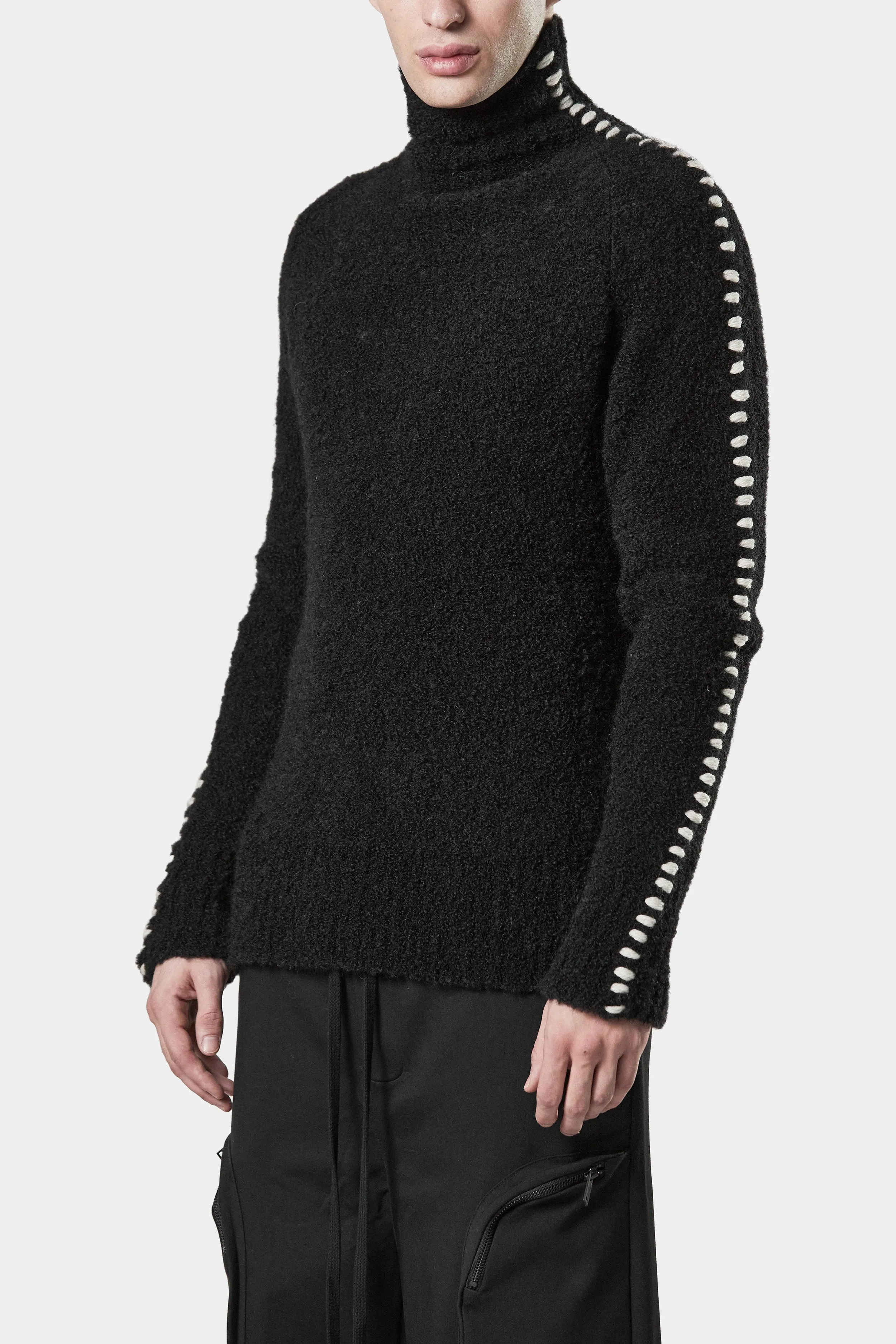 Scars-stitch alpaca knit high neck sweater