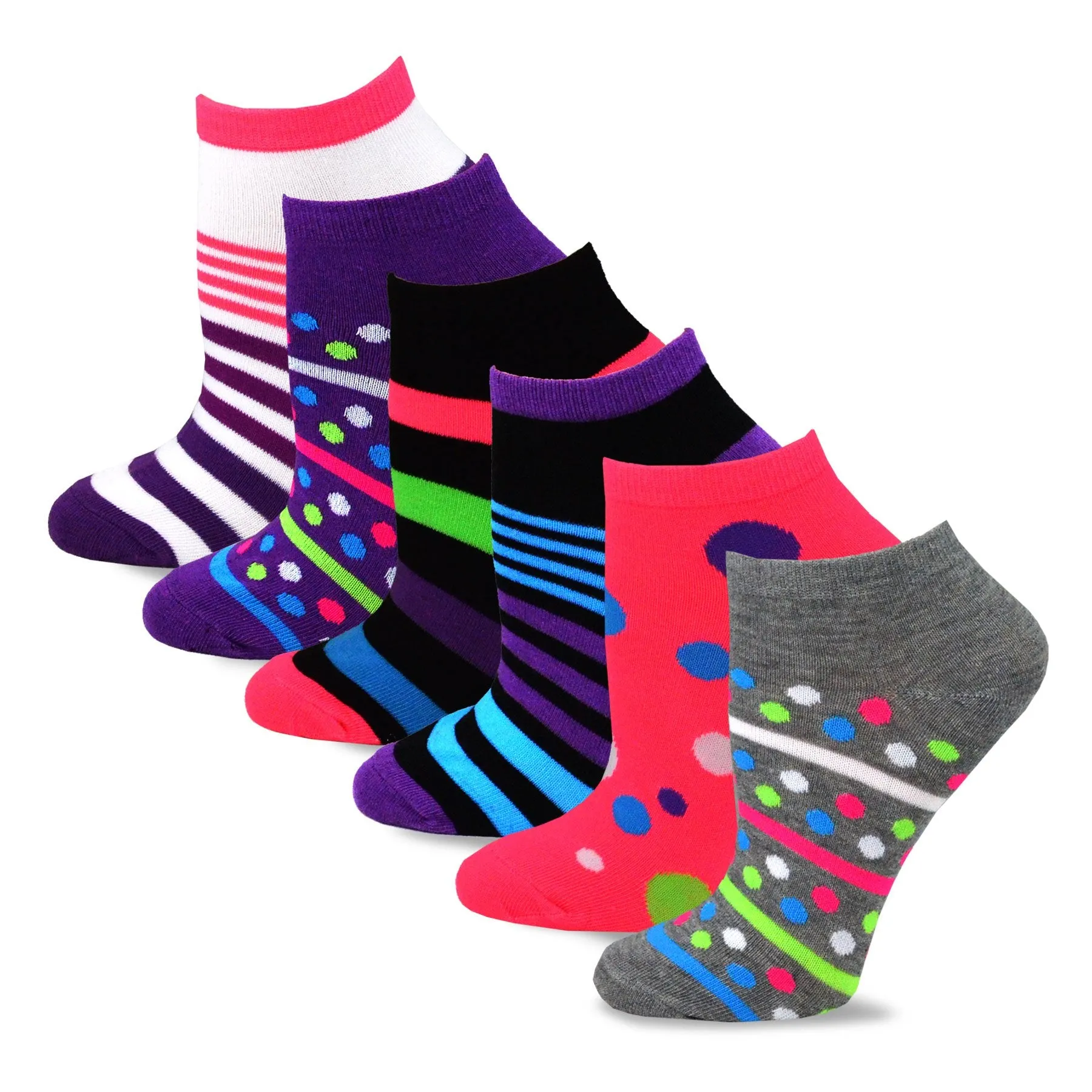 TeeHee Socks Women's Casual Polyester No Show Dots and Stripes 12-Pack (12084)