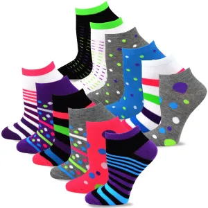 TeeHee Socks Women's Casual Polyester No Show Dots and Stripes 12-Pack (12084)