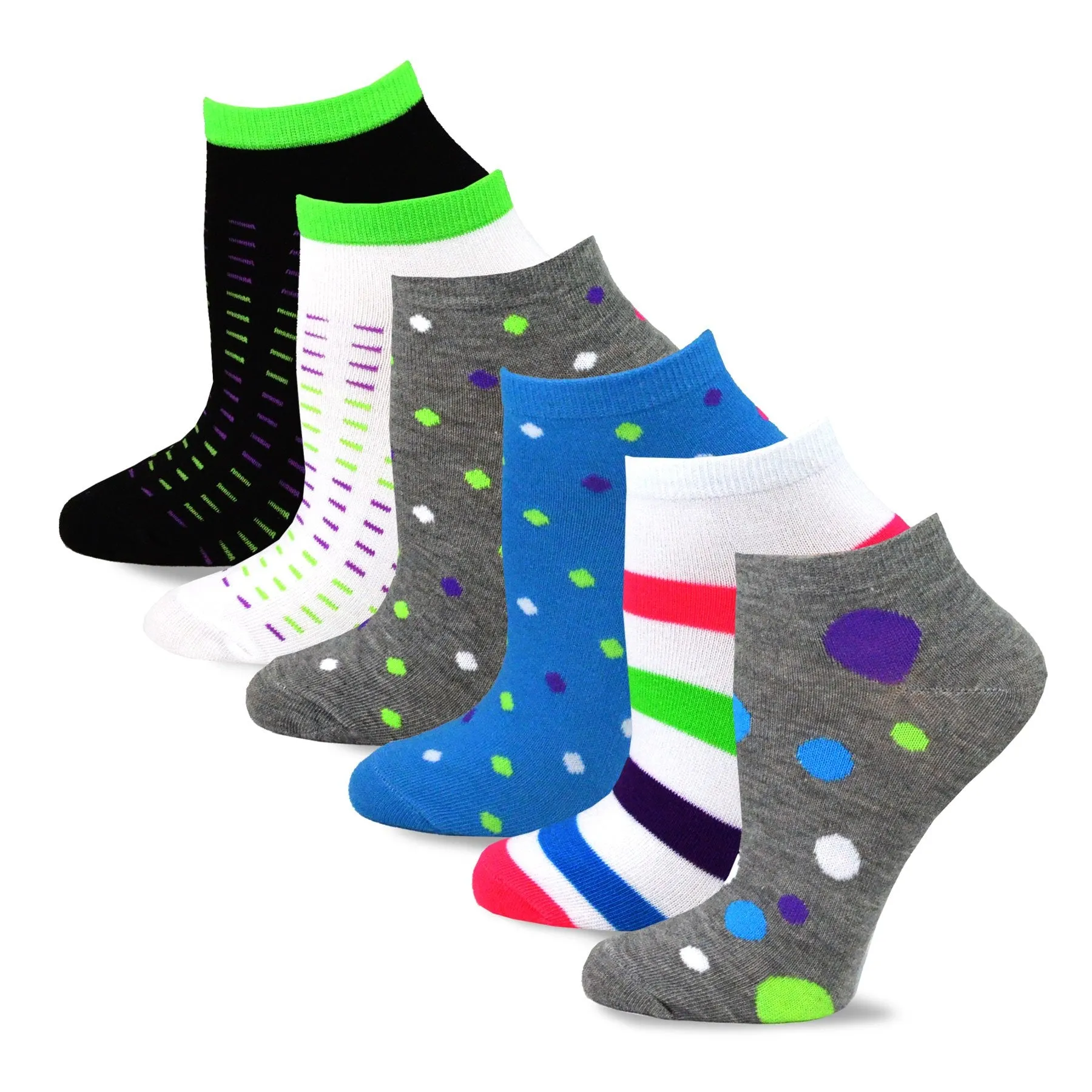 TeeHee Socks Women's Casual Polyester No Show Dots and Stripes 12-Pack (12084)