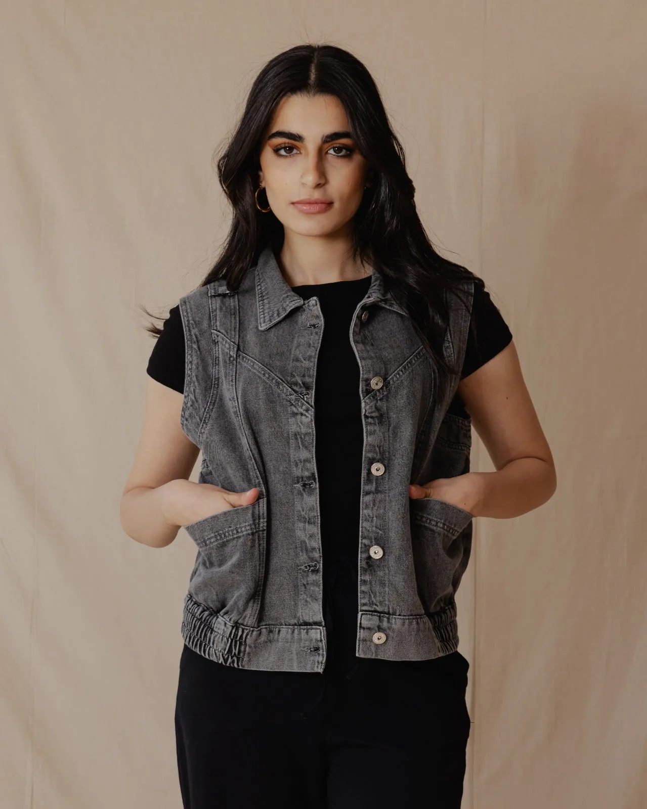 Washed Denim Vest Black