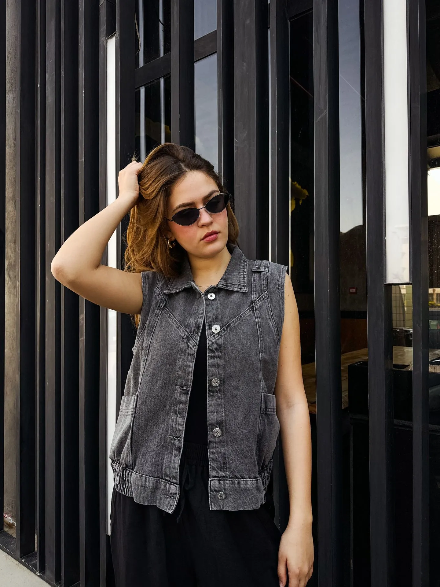 Washed Denim Vest Black