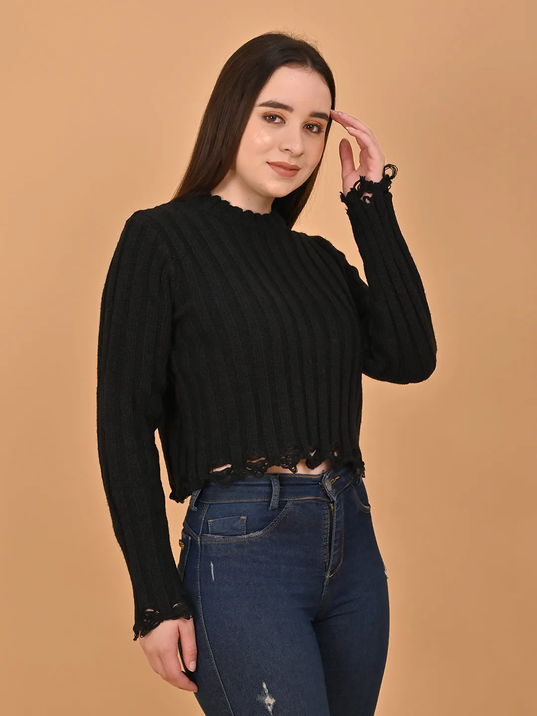 Women Black Round Neck Sweater