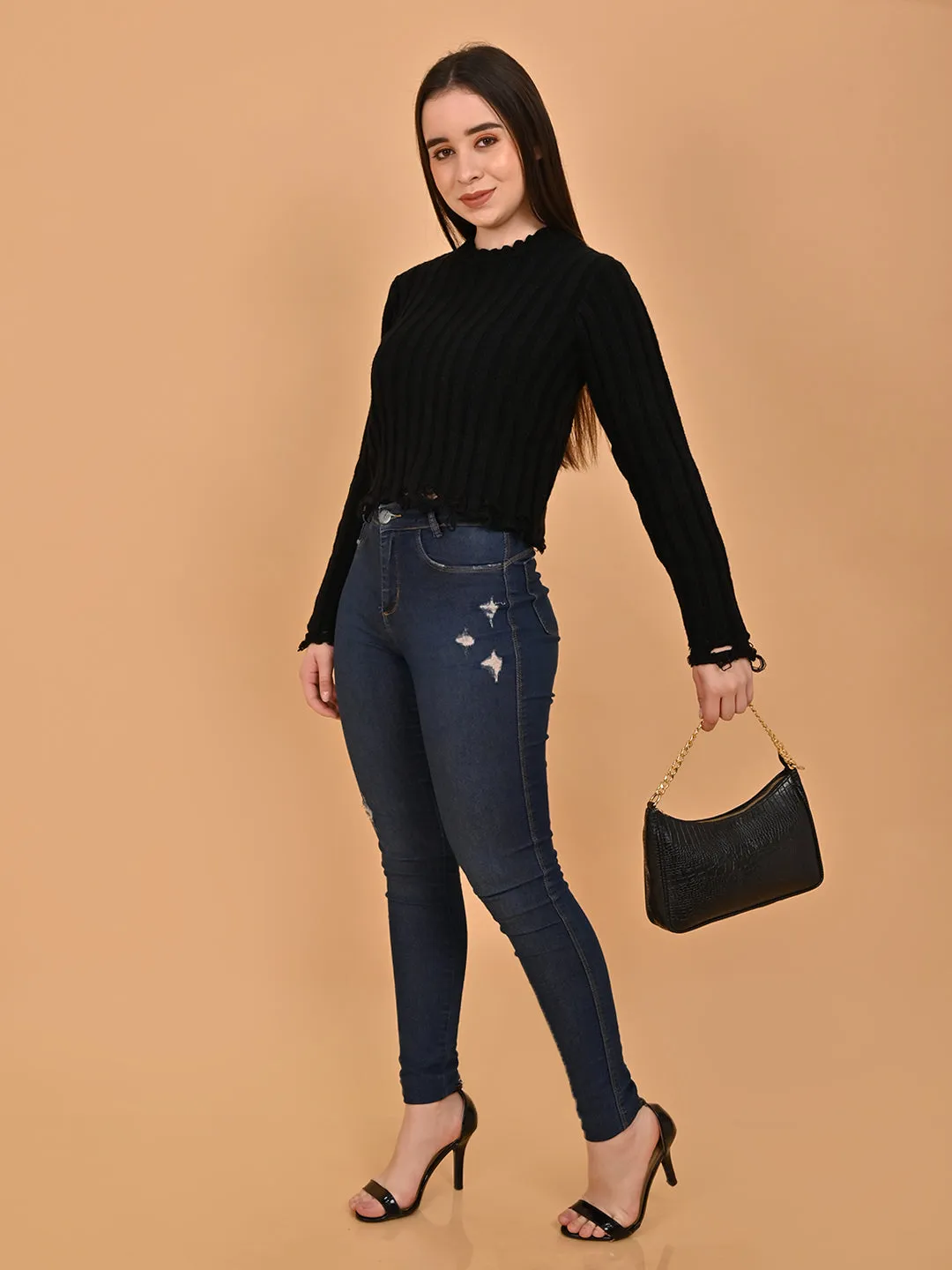 Women Black Round Neck Sweater