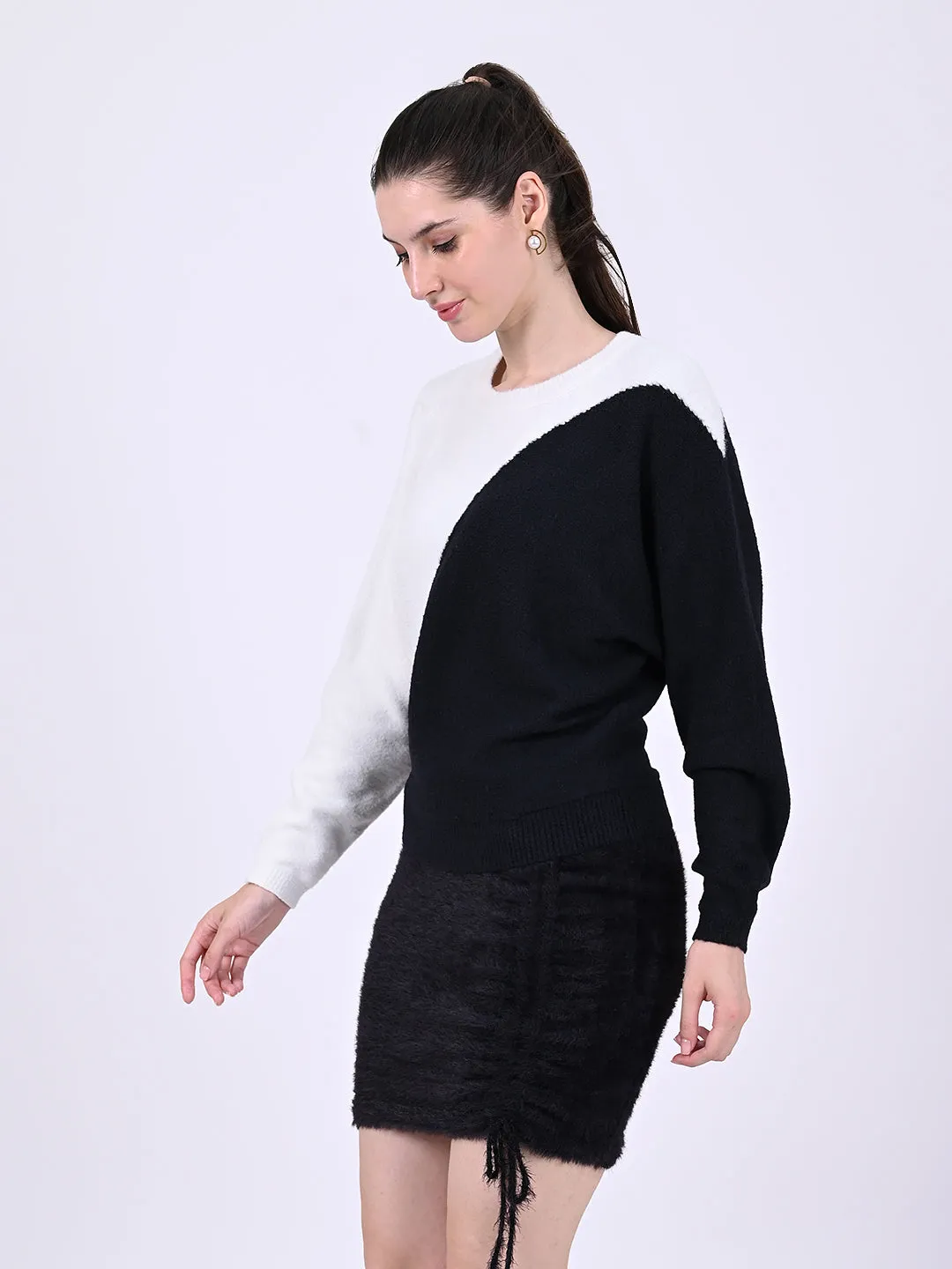 Women Colorblock Round Neck Sweater