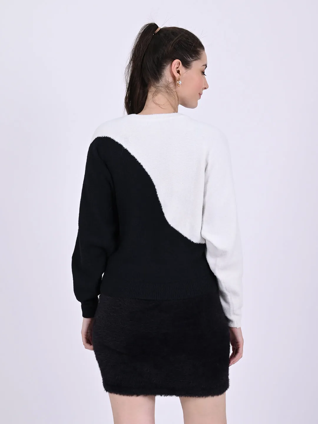 Women Colorblock Round Neck Sweater