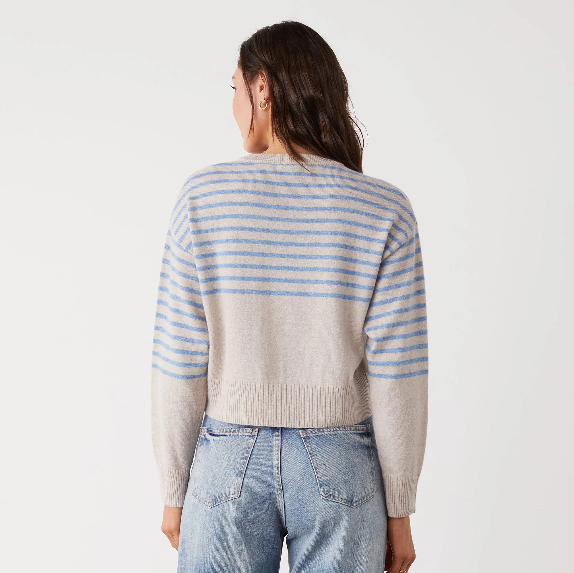 Wool Cashmere Stripe Crew Neck Sweater